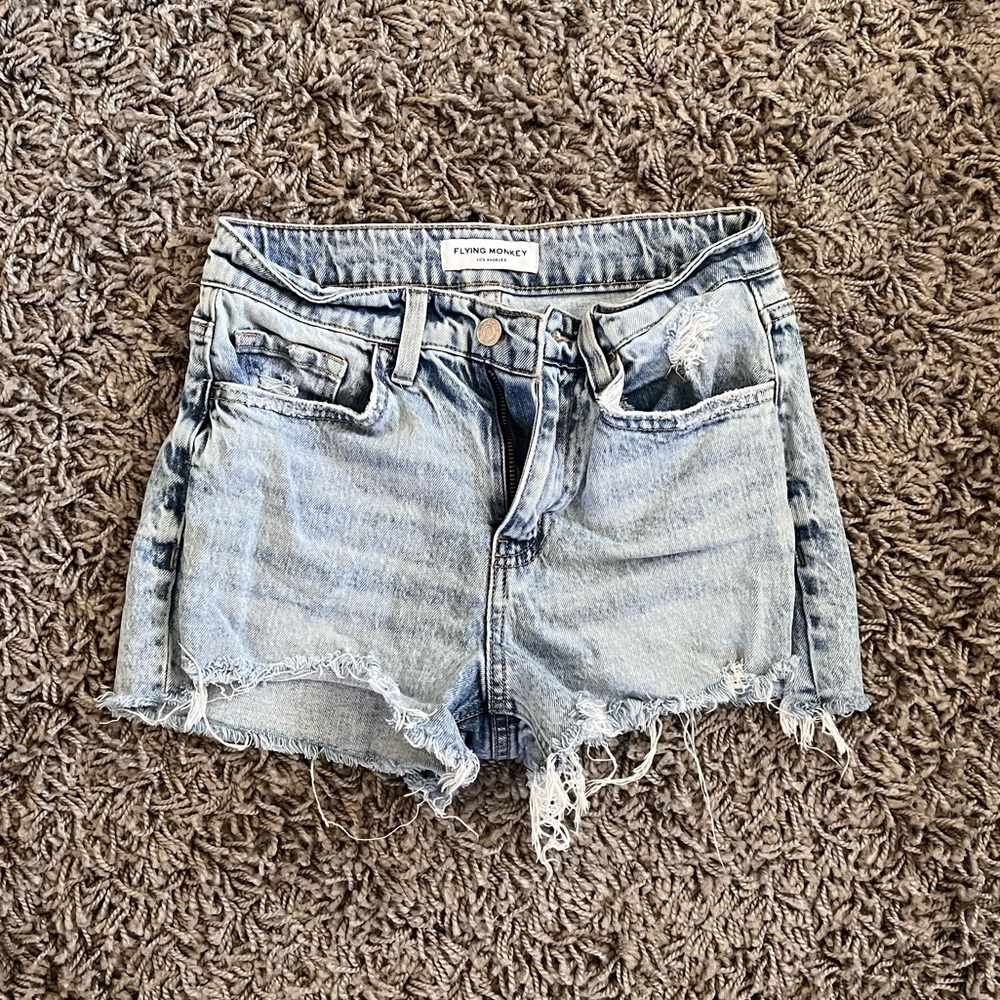 flying monkey cut off denim shorts